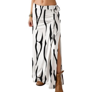 image:imageANRABESS Womens Maxi Skirts High Waisted 2026 Summer Boho Floral Beach Flowy Side Slit Long Skirt with Adjustable DrawstringZebra Print