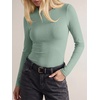 image:imageANRABESS Long Sleeve Shirts for Women Soft Stretchy Ribbed Slim Basic Tops Casual Tees for Office Daily Wear Fall OutfitsGray Green