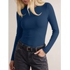 image:imageANRABESS Long Sleeve Shirts for Women Soft Stretchy Ribbed Slim Basic Tops Casual Tees for Office Daily Wear Fall OutfitsNavy Blue