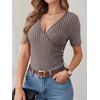 image:imageANRABESS Shirts for Women V Neck Short Sleeve Sexy Top Ribbed Slim Fit Dressy Casual 2026 Comfy Daily Wear amp Going OutCool Ash Brown