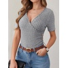 image:imageANRABESS Shirts for Women V Neck Short Sleeve Sexy Top Ribbed Slim Fit Dressy Casual 2026 Comfy Daily Wear amp Going OutGrey