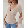 image:imageANRABESS Shirts for Women V Neck Short Sleeve Sexy Top Ribbed Slim Fit Dressy Casual 2026 Comfy Daily Wear amp Going OutLight Khaki