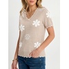 image:imageANRABESS Short Sleeve Sweater for Women V Neck Ribbed Knit Lightweight Sweaters Top 2026 Summer Business Casual OutfitsFlower Almond