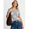 image:imageANRABESS Short Sleeve Sweater for Women V Neck Ribbed Knit Lightweight Sweaters Top 2026 Summer Business Casual OutfitsFlower Grey