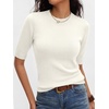 image:imageANRABESS Short Sleeve Sweaters for Women Summer Wool Blend Crew Neck Shirts Lightweight Work Top 2026 Business Casual OutfitsCream White