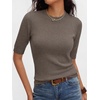 image:imageANRABESS Short Sleeve Sweaters for Women Summer Wool Blend Crew Neck Shirts Lightweight Work Top 2026 Business Casual OutfitsDrak Taupe