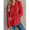 image:imageANRABESS Waffle Knit Hoodies for Women Comfy Drawstring Loose Fit Long Sleeve Sweatshirt Tops for Casual Daily Wear WorkRed