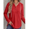 image:imageANRABESS Waffle Knit Hoodies for Women Comfy Drawstring Loose Fit Long Sleeve Sweatshirt Tops for Casual Daily Wear WorkRed
