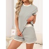 image:imageANRABESS Womens 2 Piece Ribbed Striped Knit Pajama Set Short Sleeve Top amp Lounge Shorts Casual Loungewear for Summer amp HomeBlack Beige Striped