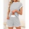 image:imageANRABESS Womens 2 Piece Ribbed Striped Knit Pajama Set Short Sleeve Top amp Lounge Shorts Casual Loungewear for Summer amp HomeBlack White Striped