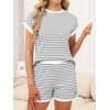 image:imageANRABESS Womens 2 Piece Ribbed Striped Knit Pajama Set Short Sleeve Top amp Lounge Shorts Casual Loungewear for Summer amp HomeBlack White Striped