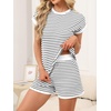 image:imageANRABESS Womens 2 Piece Ribbed Striped Knit Pajama Set Short Sleeve Top amp Lounge Shorts Casual Loungewear for Summer amp HomeBlack White Striped
