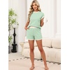 image:imageANRABESS Womens 2 Piece Ribbed Striped Knit Pajama Set Short Sleeve Top amp Lounge Shorts Casual Loungewear for Summer amp HomeGreen Beige Striped