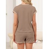 image:imageANRABESS Womens 2 Piece Ribbed Striped Knit Pajama Set Short Sleeve Top amp Lounge Shorts Casual Loungewear for Summer amp HomeKhaki Coffee Stripe