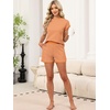 image:imageANRABESS Womens 2 Piece Ribbed Striped Knit Pajama Set Short Sleeve Top amp Lounge Shorts Casual Loungewear for Summer amp HomeOrange Stripe