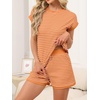 image:imageANRABESS Womens 2 Piece Ribbed Striped Knit Pajama Set Short Sleeve Top amp Lounge Shorts Casual Loungewear for Summer amp HomeOrange Stripe