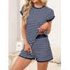 image:imageANRABESS Womens 2 Piece Ribbed Striped Knit Pajama Set Short Sleeve Top amp Lounge Shorts Casual Loungewear for Summer amp HomeWhite Blue Striped