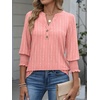 image:imageANRABESS Womens 34 Sleeve Henley Blouse Soft V Neck Top for Dressy Casual Work amp Business Office WearCoral White Stripe