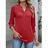 image:imageANRABESS Womens 34 Sleeve Henley Blouse Soft V Neck Top for Dressy Casual Work amp Business Office WearRed