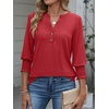 image:imageANRABESS Womens 34 Sleeve Henley Blouse Soft V Neck Top for Dressy Casual Work amp Business Office WearRed