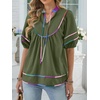 image:imageANRABESS Womens Babydoll Tops 2026 Summer V Neck Boho Blouse Short Lantern Sleeve Dressy Casual Shirts Flowy Peplum T ShirtArmy Green