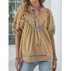 image:imageANRABESS Womens Babydoll Tops 2026 Summer V Neck Boho Blouse Short Lantern Sleeve Dressy Casual Shirts Flowy Peplum T ShirtKhaki