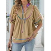 image:imageANRABESS Womens Babydoll Tops 2026 Summer V Neck Boho Blouse Short Lantern Sleeve Dressy Casual Shirts Flowy Peplum T ShirtKhaki
