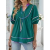 image:imageANRABESS Womens Babydoll Tops 2026 Summer V Neck Boho Blouse Short Lantern Sleeve Dressy Casual Shirts Flowy Peplum T ShirtLake Blue