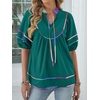 image:imageANRABESS Womens Babydoll Tops 2026 Summer V Neck Boho Blouse Short Lantern Sleeve Dressy Casual Shirts Flowy Peplum T ShirtLake Blue