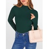 image:imageANRABESS Womens Lettuce Trim Mock Neck Long Sleeve Tops 2026 Casual Dressy Ribbed Knit Slim Fit Tee Shirt Fall Layer OutfitsDeep Green