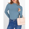 image:imageANRABESS Womens Lettuce Trim Mock Neck Long Sleeve Tops 2026 Casual Dressy Ribbed Knit Slim Fit Tee Shirt Fall Layer OutfitsGrey Blue
