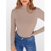 image:imageANRABESS Womens Lettuce Trim Mock Neck Long Sleeve Tops 2026 Casual Dressy Ribbed Knit Slim Fit Tee Shirt Fall Layer OutfitsLight Camel