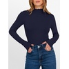 image:imageANRABESS Womens Lettuce Trim Mock Neck Long Sleeve Tops 2026 Casual Dressy Ribbed Knit Slim Fit Tee Shirt Fall Layer OutfitsNavy Blue