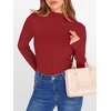 image:imageANRABESS Womens Lettuce Trim Mock Neck Long Sleeve Tops 2026 Casual Dressy Ribbed Knit Slim Fit Tee Shirt Fall Layer OutfitsRed