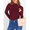 image:imageANRABESS Womens Lettuce Trim Mock Neck Long Sleeve Tops 2026 Casual Dressy Ribbed Knit Slim Fit Tee Shirt Fall Layer OutfitsWine Red
