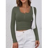 image:imageANRABESS Womens Long Sleeve Henley Tops Ribbed Knit Slim Fitted Trendy T Shirt Basic Tees Layer 2026 Fall Fashion OutfitsArmy Green