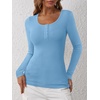 image:imageANRABESS Womens Long Sleeve Henley Tops Ribbed Knit Slim Fitted Trendy T Shirt Basic Tees Layer 2026 Fall Fashion OutfitsBright Blue