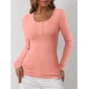 image:imageANRABESS Womens Long Sleeve Henley Tops Ribbed Knit Slim Fitted Trendy T Shirt Basic Tees Layer 2026 Fall Fashion OutfitsCoral