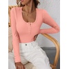 image:imageANRABESS Womens Long Sleeve Henley Tops Ribbed Knit Slim Fitted Trendy T Shirt Basic Tees Layer 2026 Fall Fashion OutfitsCoral