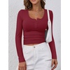 image:imageANRABESS Womens Long Sleeve Henley Tops Ribbed Knit Slim Fitted Trendy T Shirt Basic Tees Layer 2026 Fall Fashion OutfitsDeep Red