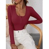 image:imageANRABESS Womens Long Sleeve Henley Tops Ribbed Knit Slim Fitted Trendy T Shirt Basic Tees Layer 2026 Fall Fashion OutfitsDeep Red