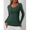 image:imageANRABESS Womens Long Sleeve Henley Tops Ribbed Knit Slim Fitted Trendy T Shirt Basic Tees Layer 2026 Fall Fashion OutfitsForest Green