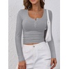 image:imageANRABESS Womens Long Sleeve Henley Tops Ribbed Knit Slim Fitted Trendy T Shirt Basic Tees Layer 2026 Fall Fashion OutfitsGrey