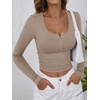 image:imageANRABESS Womens Long Sleeve Henley Tops Ribbed Knit Slim Fitted Trendy T Shirt Basic Tees Layer 2026 Fall Fashion OutfitsLight Khaki