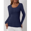 image:imageANRABESS Womens Long Sleeve Henley Tops Ribbed Knit Slim Fitted Trendy T Shirt Basic Tees Layer 2026 Fall Fashion OutfitsNavy Blue