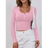 image:imageANRABESS Womens Long Sleeve Henley Tops Ribbed Knit Slim Fitted Trendy T Shirt Basic Tees Layer 2026 Fall Fashion OutfitsPink