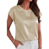 image:imageANRABESS Womens Satin Tops Cap Short Sleeve Crew Neck Shirts Dressy Business Casual Office Blouse Silky 2026 Summer OutfitsBeige
