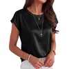 image:imageANRABESS Womens Satin Tops Cap Short Sleeve Crew Neck Shirts Dressy Business Casual Office Blouse Silky 2026 Summer OutfitsBlack