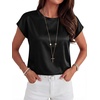 image:imageANRABESS Womens Satin Tops Cap Short Sleeve Crew Neck Shirts Dressy Business Casual Office Blouse Silky 2026 Summer OutfitsBlack