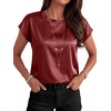 image:imageANRABESS Womens Satin Tops Cap Short Sleeve Crew Neck Shirts Dressy Business Casual Office Blouse Silky 2026 Summer OutfitsDeep Red